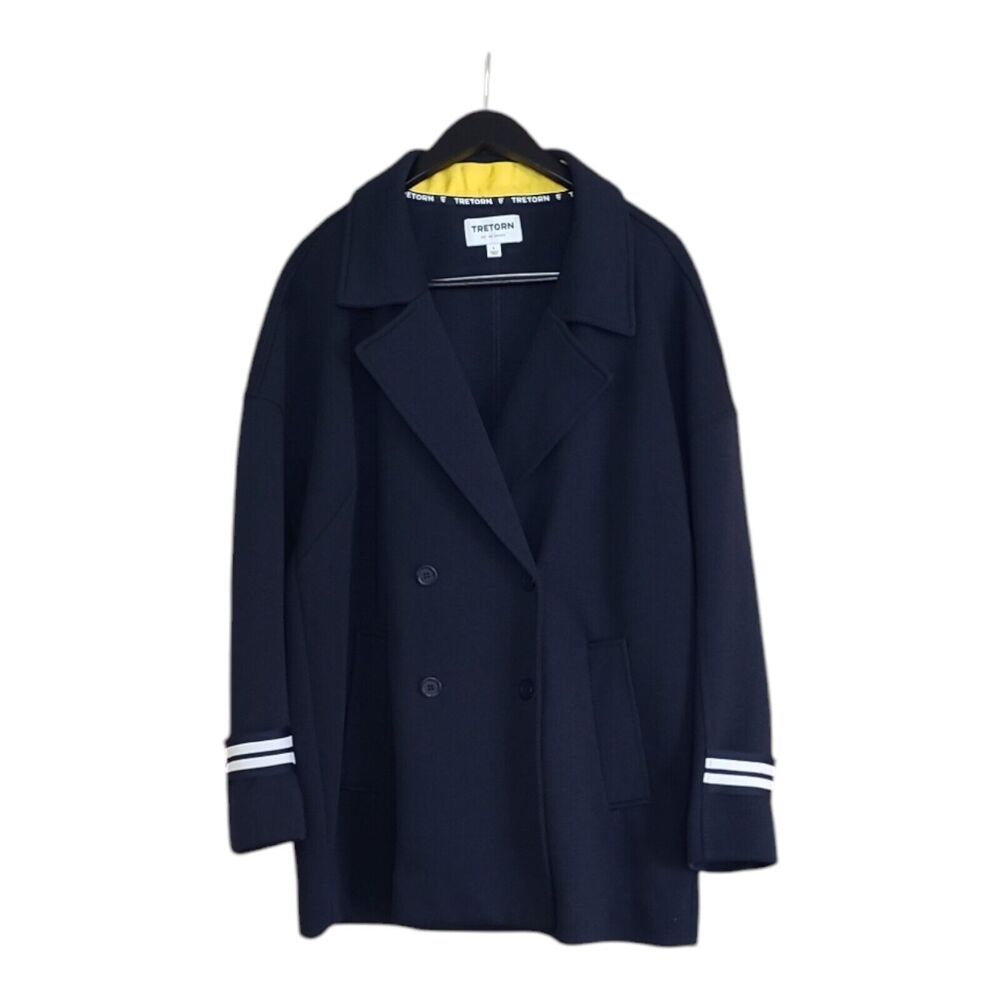 Tretorn Scuba Pea Coat Jacket Women's Large Navy‎ Blue Button Front W/pockets